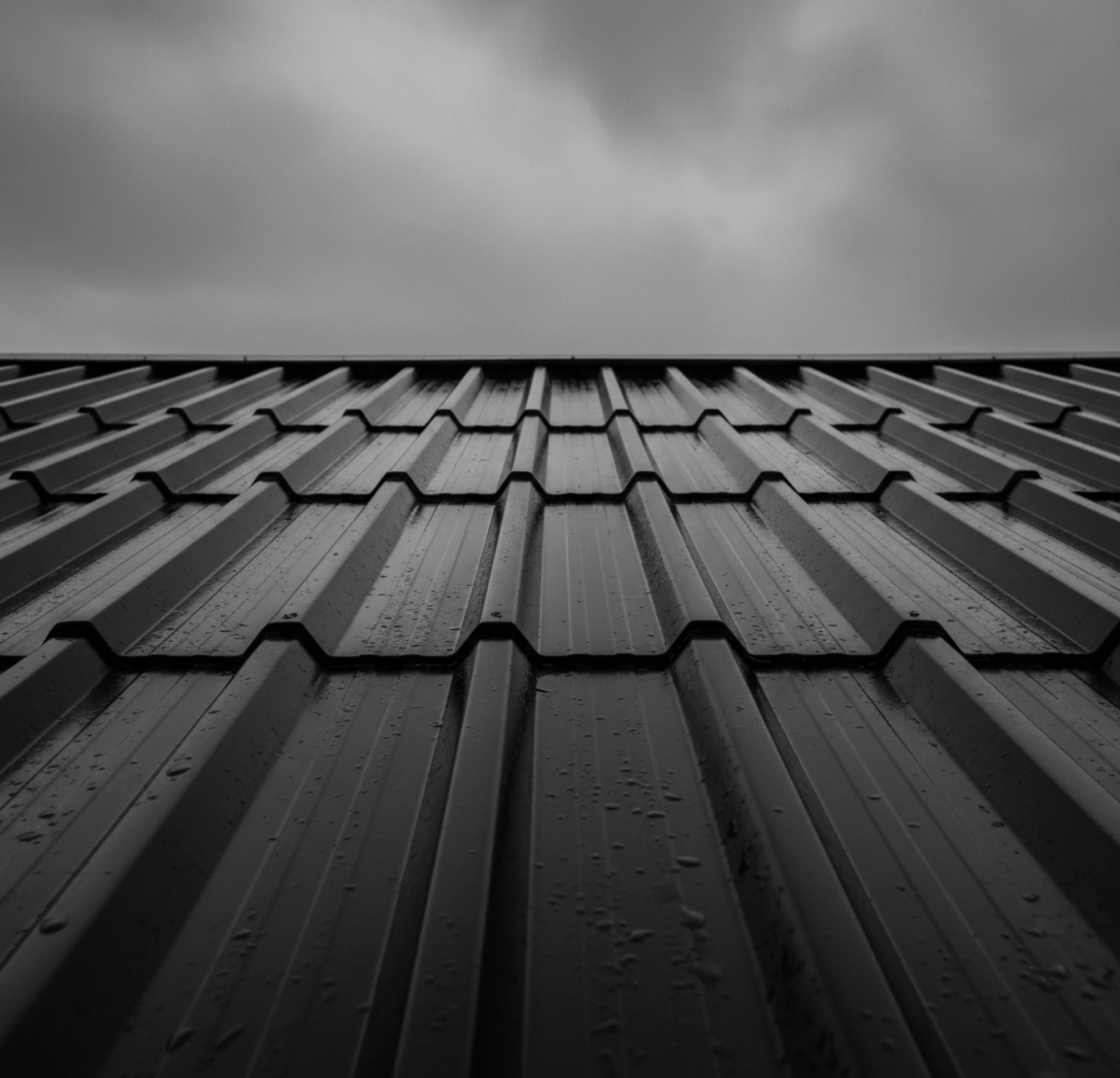 Corrugated metal roof in the rain